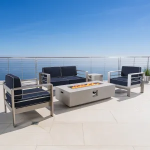Outdoor 5 Piece Aluminum Chat Set with Sunbrella Cushions and Fire Pit - NH793303 patio chairs, outdoor seating