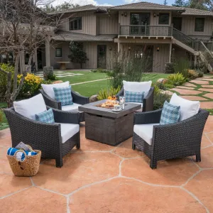 Outdoor 5 Piece Black Wicker Club Chairs Fire Pit Chat Set - NH446303 patio chairs, outdoor seating