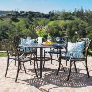Outdoor 5 Piece Bronze Cast Aluminum Circular Dining Set - NH012003 patio chairs, outdoor seating