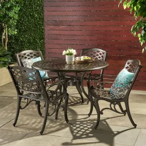 Outdoor 5-Piece Bronze Cast Aluminum Dining Set with Umbrella Hole - NH170932 patio chairs, outdoor seating