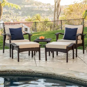 Outdoor 5-piece Brown Wicker Seating Set with Cushions - NH927692 patio chairs, outdoor seating
