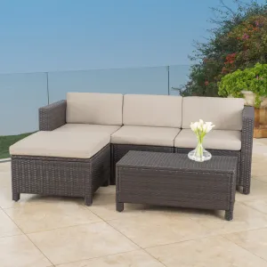 Outdoor 5-piece Dark Brown Wicker Sectional Sofa Set with Beige Cushions - NH376692 patio chairs, outdoor seating