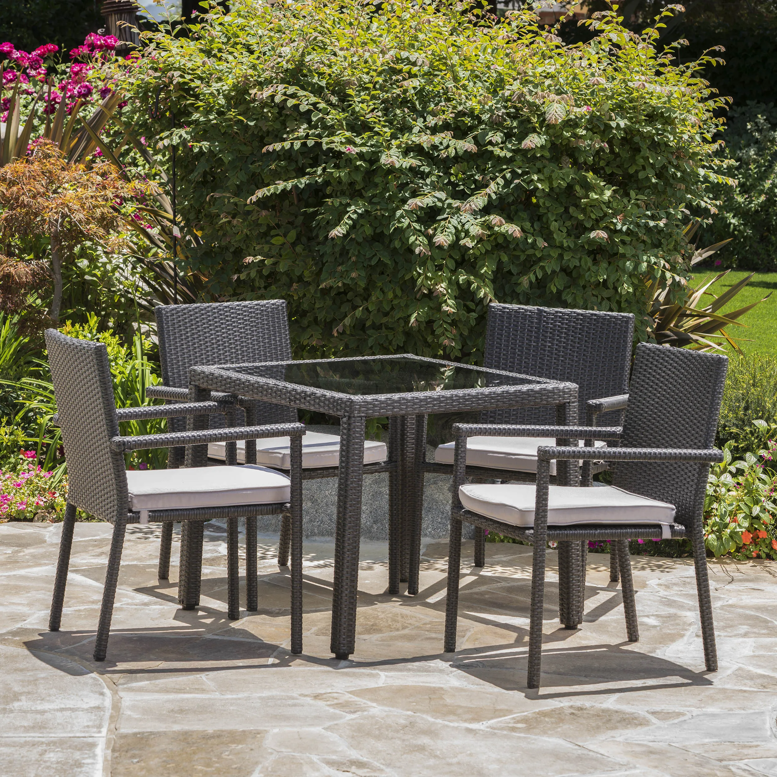 Outdoor 5 Piece Dining Set with Water Resistant Cushions - NH728003 patio chairs, outdoor seating