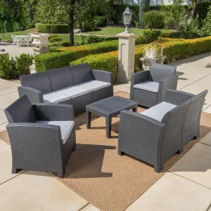 Outdoor 5 Piece Faux Wicker Rattan Chat Set with Sofa and Water Resistant Cushions - NH716203 patio chairs, outdoor seating