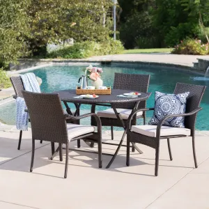 Outdoor 5 Piece Foldable Table and Stacking Chair Wicker Dining Set - NH700203 patio chairs, outdoor seating