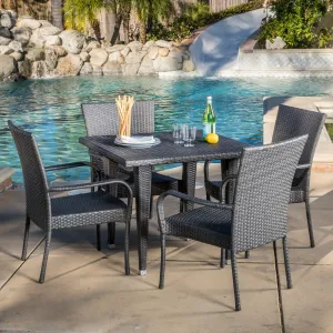 Outdoor 5-Piece Gray Wicker Dining Set with Stackable Chairs - NH486692 patio chairs, outdoor seating