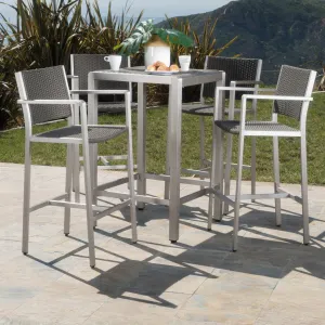 Outdoor 5 Piece Grey Wicker Bar Set - NH005003 patio chairs, outdoor seating