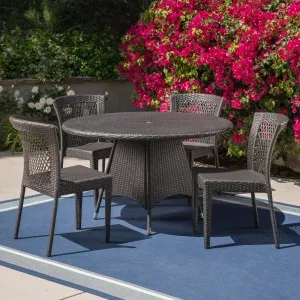 Outdoor 5 Piece Grey Wicker Dining Set - NH805403 patio chairs, outdoor seating
