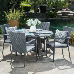 Outdoor 5 Piece Grey Wicker Dining Set with Cushions - NH991003 patio chairs, outdoor seating