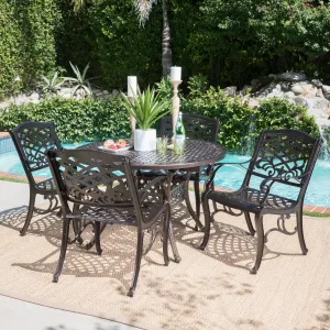 Outdoor 5 Piece Hammered Bronze Finished Aluminum Dining Set with Expandable Table - NH672103 patio chairs, outdoor seating