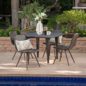 Outdoor 5 Piece Multi-brown Wicker 35 Inch Square Dining Set - NH869103 patio chairs, outdoor seating