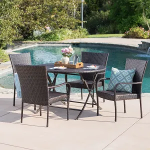 Outdoor 5 Piece Multi-Brown Wicker Dining Set - NH200203 patio chairs, outdoor seating