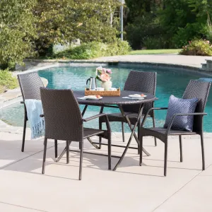 Outdoor 5 Piece Multi-brown Wicker Dining Set - NH600203 patio chairs, outdoor seating