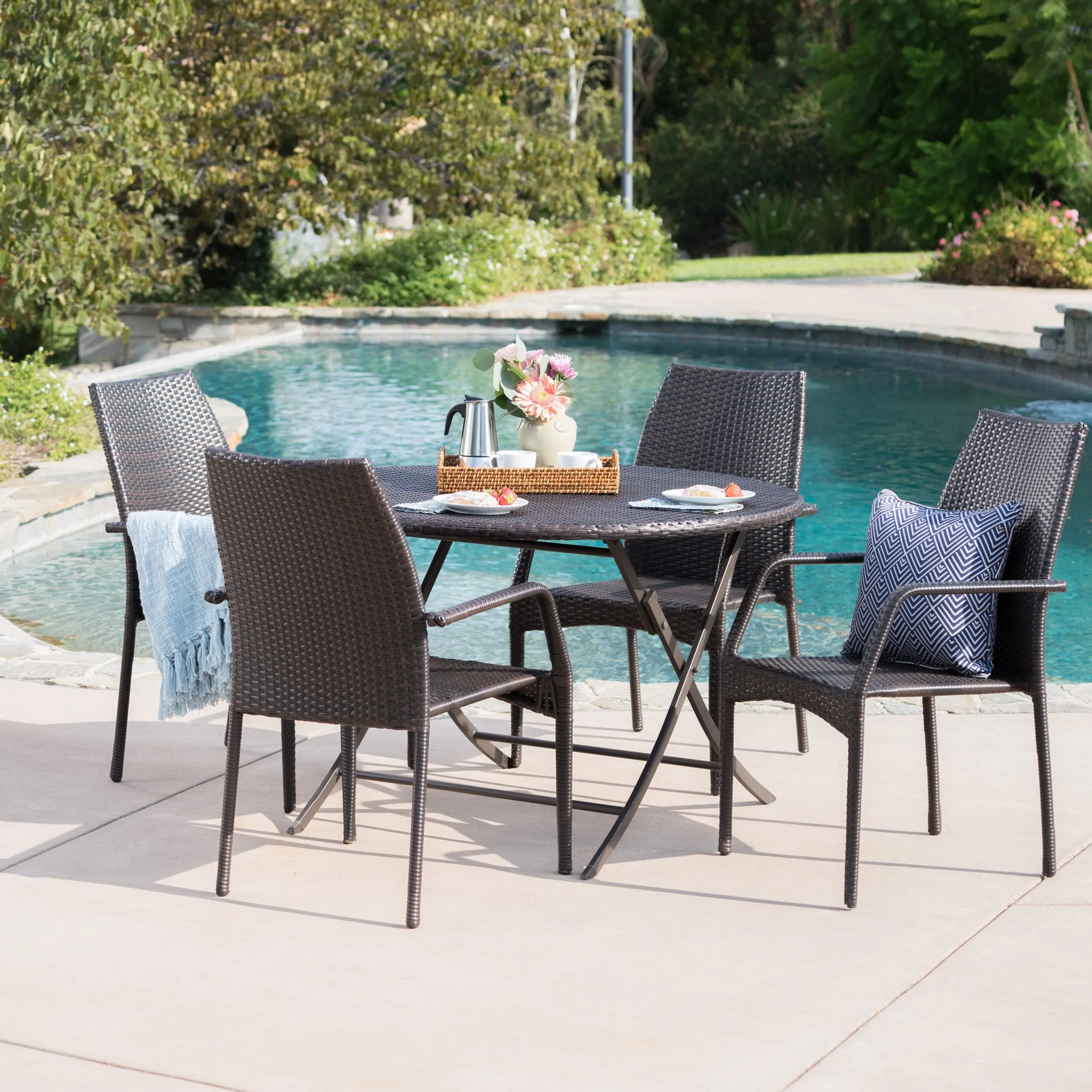 Outdoor 5 Piece Multi-brown Wicker Dining Set - NH600203 patio chairs, outdoor seating