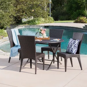 Outdoor 5 Piece Multi-Brown Wicker Dining Set with Foldable Table - NH300203 patio chairs, outdoor seating