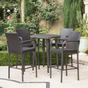 Outdoor 5 Piece Multi-brown Wicker Round Bar Table Set - NH703203 patio chairs, outdoor seating
