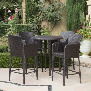 Outdoor 5 Piece Multi-brown Wicker Round Bar Table Set - NH803203 patio chairs, outdoor seating