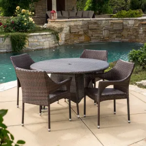 Outdoor 5-Piece Multi-Brown Wicker Round Dining Set with Umbrella Hole - NH018592 patio chairs, outdoor seating
