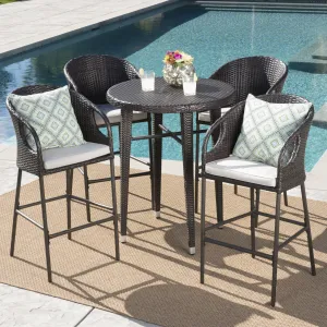 Outdoor 5 Piece Wicker Bar Set with Water Resistant Cushions - NH518203 patio chairs, outdoor seating