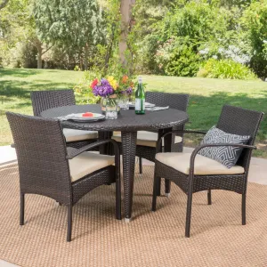 Outdoor 5 Piece Wicker Circular Dining Set with Water Resistant Cushions - NH841103 patio chairs, outdoor seating