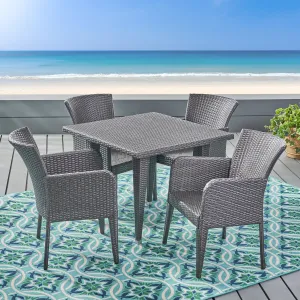 Outdoor 5 Piece Wicker Dining Set, Grey - NH025403 patio chairs, outdoor seating