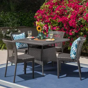Outdoor 5 Piece Wicker Dining Set, Grey - NH705403 patio chairs, outdoor seating