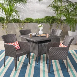 Outdoor 5 Piece Wicker Dining Set, Grey - NH815403 patio chairs, outdoor seating