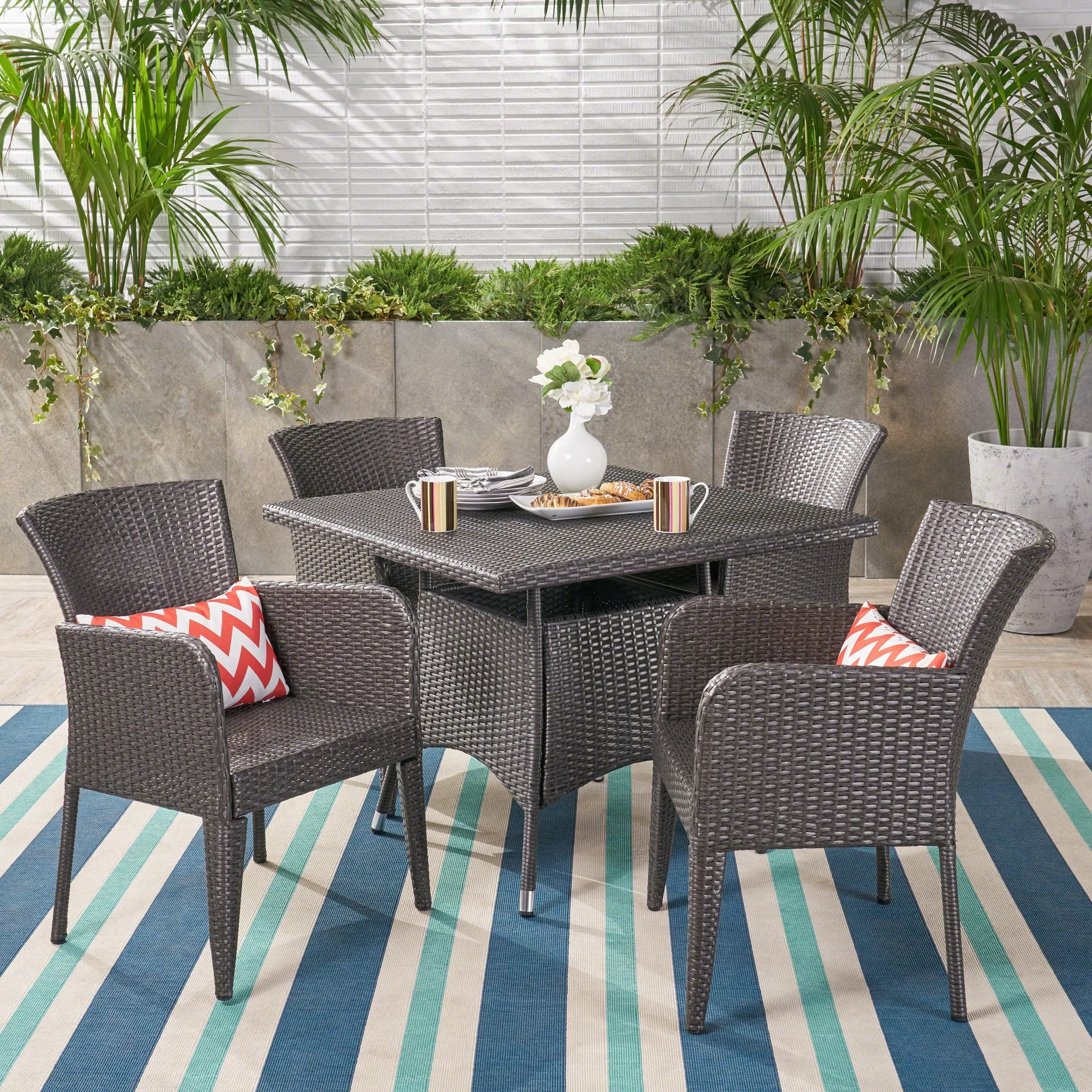 Outdoor 5 Piece Wicker Dining Set, Grey - NH815403 patio chairs, outdoor seating