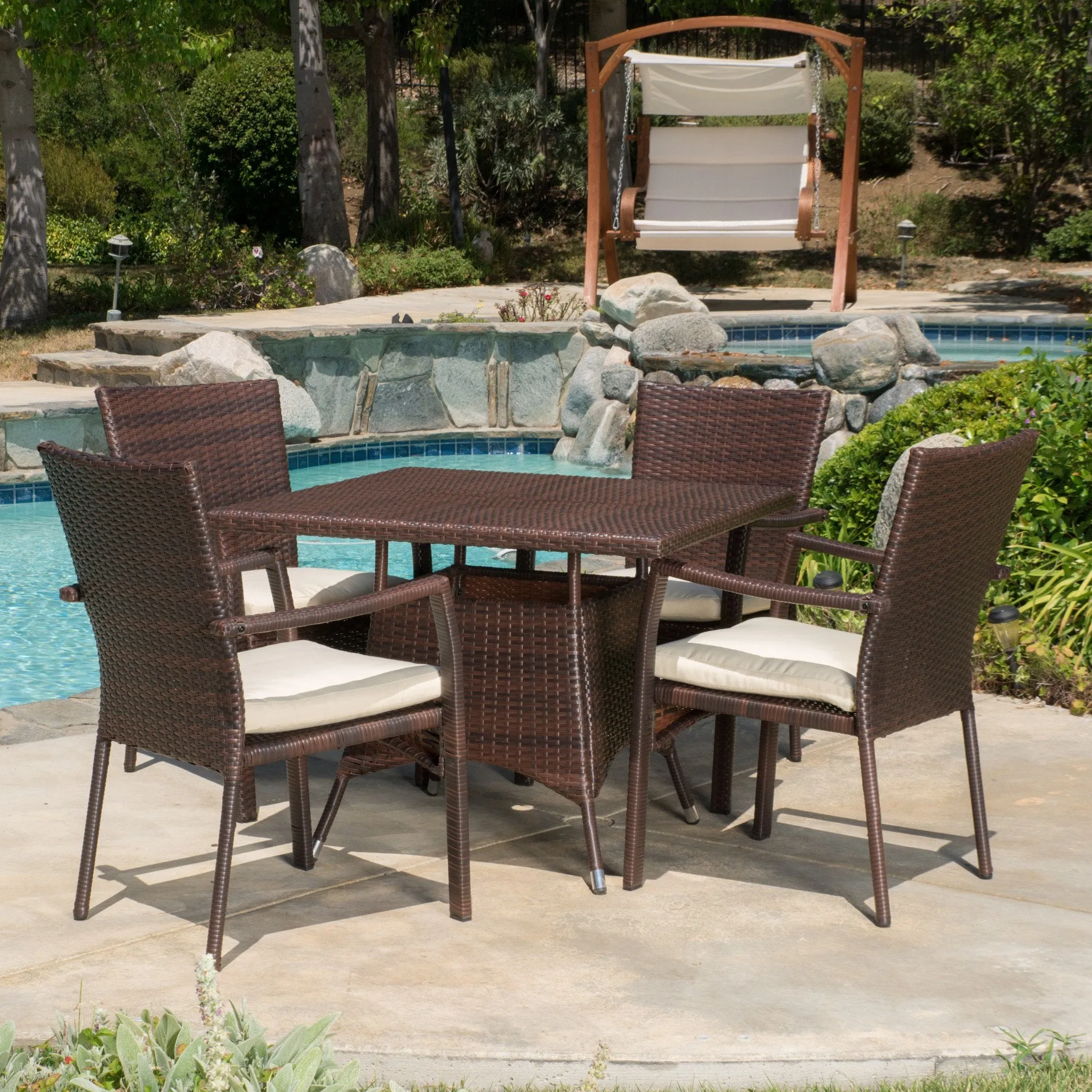 Outdoor 5-piece Wicker Dining Set with Cushions - NH338592 patio chairs, outdoor seating