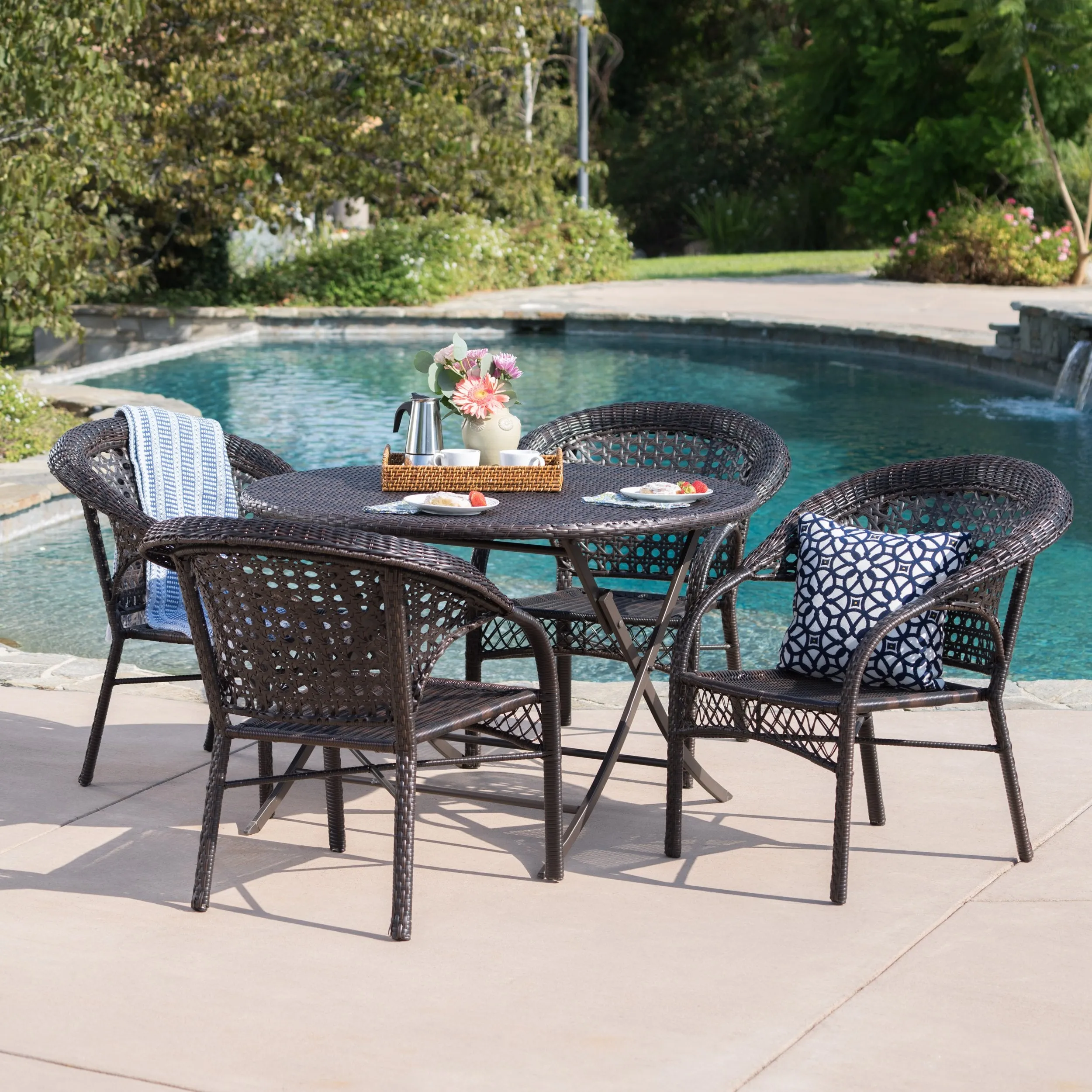 Outdoor 5 Piece Wicker Dining Set with Foldable Table and Chair - NH100203 patio chairs, outdoor seating