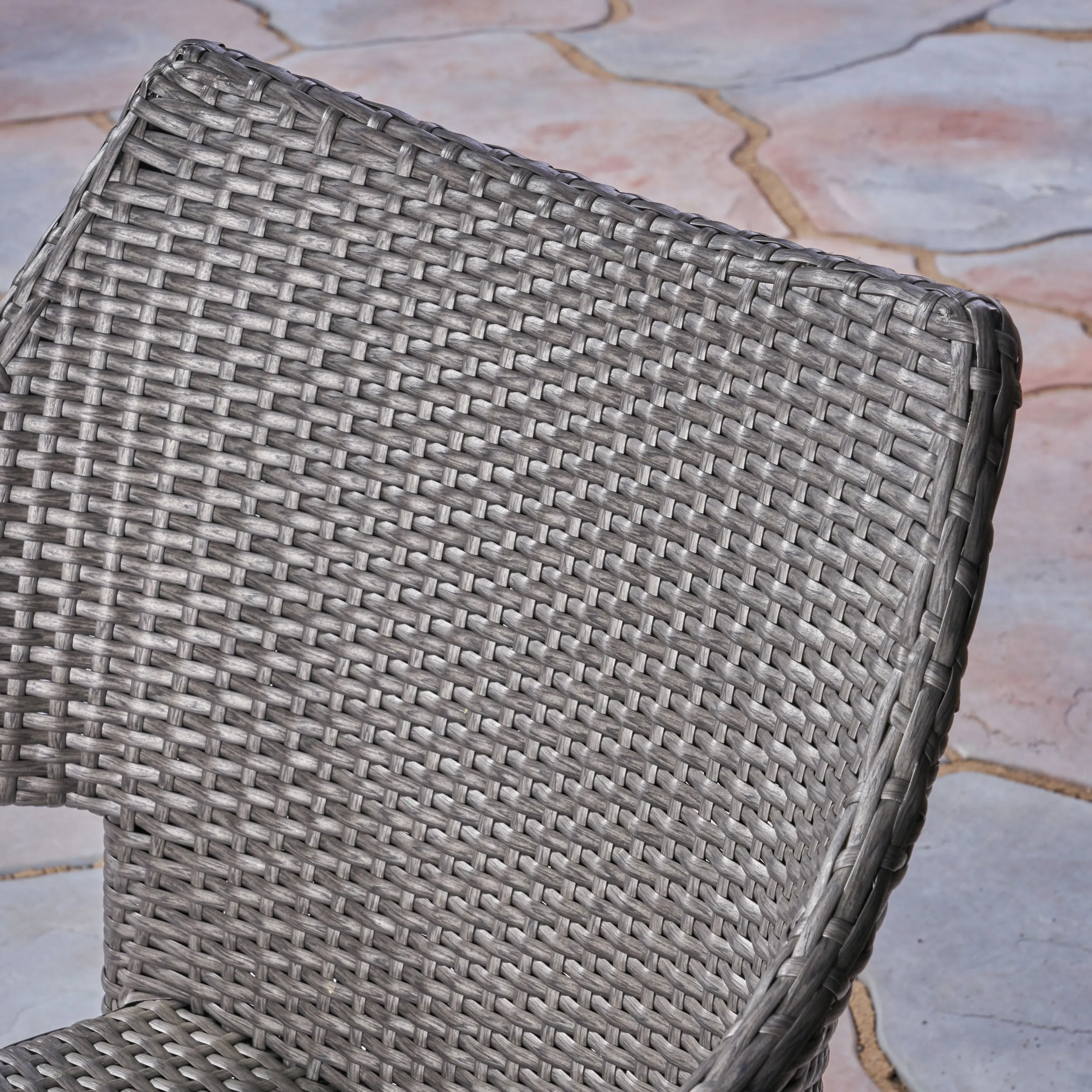 Outdoor 5 Piece Wicker Dining Set with Round Acacia Wood Slat Top Table - NH952503