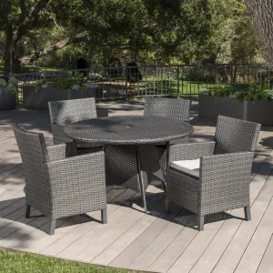 Outdoor 5 Piece Wicker Round Dining Set with Water Resistant Cushions - NH533203 patio chairs, outdoor seating