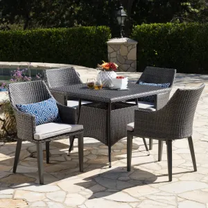 Outdoor 5 Piece Wicker Square Dining Set with Water Resistant Cushions - NH264203 patio chairs, outdoor seating