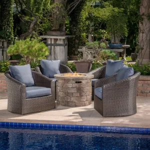Outdoor 5 Piece Wicker Swivel Club Chair Fire Pit Chat Set - NH735203 patio chairs, outdoor seating