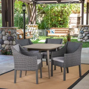 Outdoor 5 Piece Wood and Wicker Dining Set, Gray and Gray - NH121503 patio chairs, outdoor seating