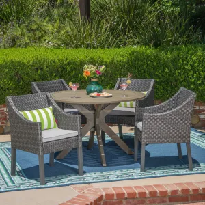 Outdoor 5 Piece Wood and Wicker Dining Set, Gray and Gray - NH401503 patio chairs, outdoor seating