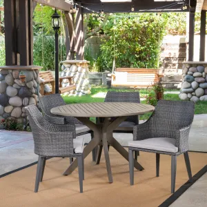 Outdoor 5 Piece Wood and Wicker Dining Set, Gray and Gray - NH601503 patio chairs, outdoor seating