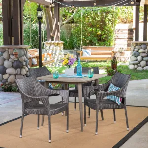 Outdoor 5 Piece Wood and Wicker Dining Set, Gray and Gray - NH811503 patio chairs, outdoor seating