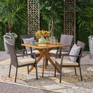 Outdoor 5 Piece Wood and Wicker Dining Set - NH191503 patio chairs, outdoor seating