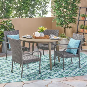 Outdoor 5 Piece Wood and Wicker Dining Set - NH852503 patio chairs, outdoor seating
