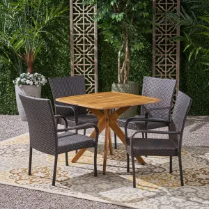 Outdoor 5 Piece Wood and Wicker Dining Set - NH981503 patio chairs, outdoor seating