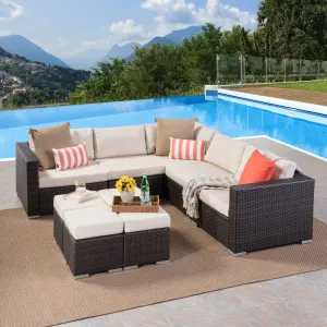 Outdoor 5 Seat Wicker Sectional Sofa Set with Aluminum Frame - NH623403 patio chairs, outdoor seating