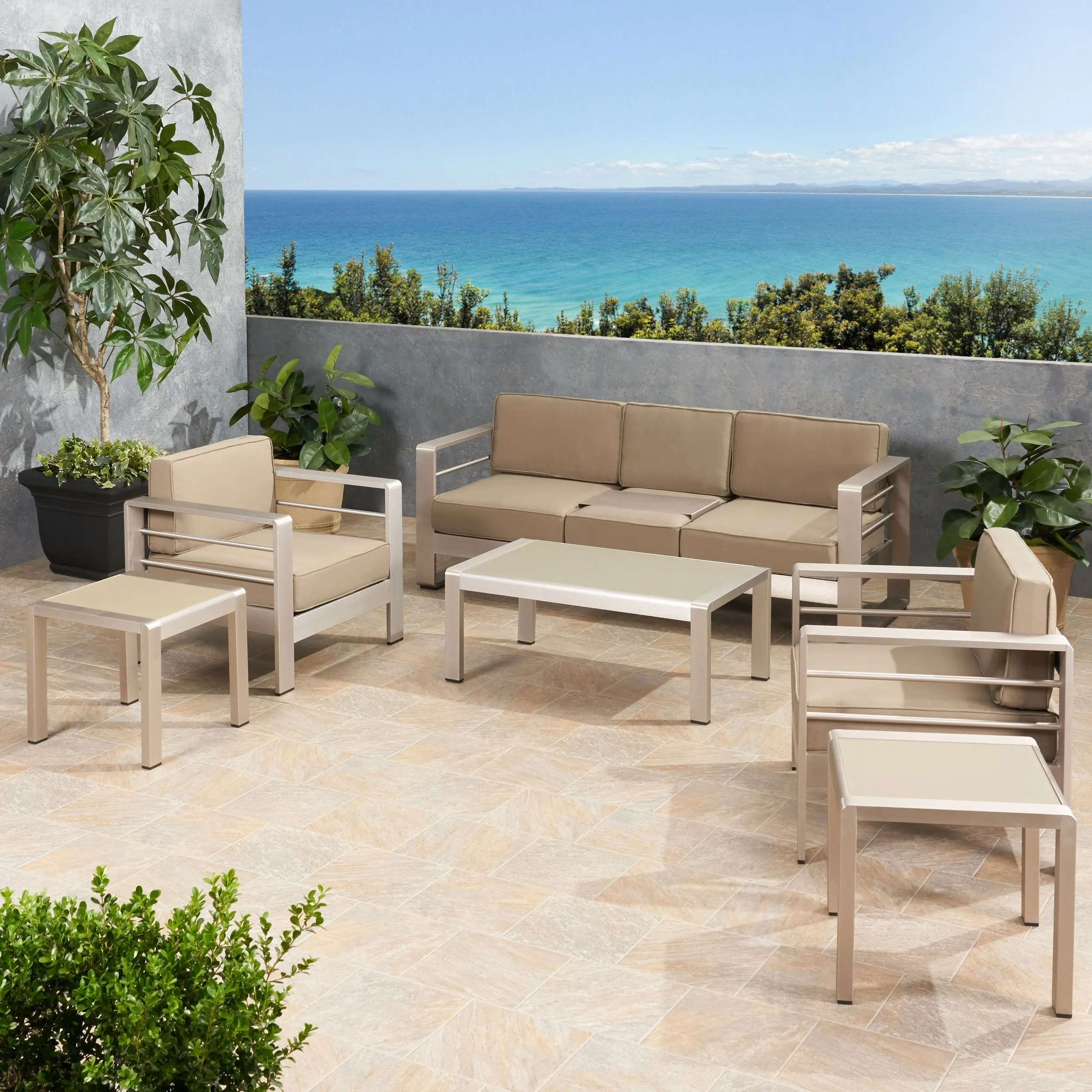 Outdoor 5 Seater Aluminum Sofa Chat Set with 2 Side Tables - NH175903 patio chairs, outdoor seating