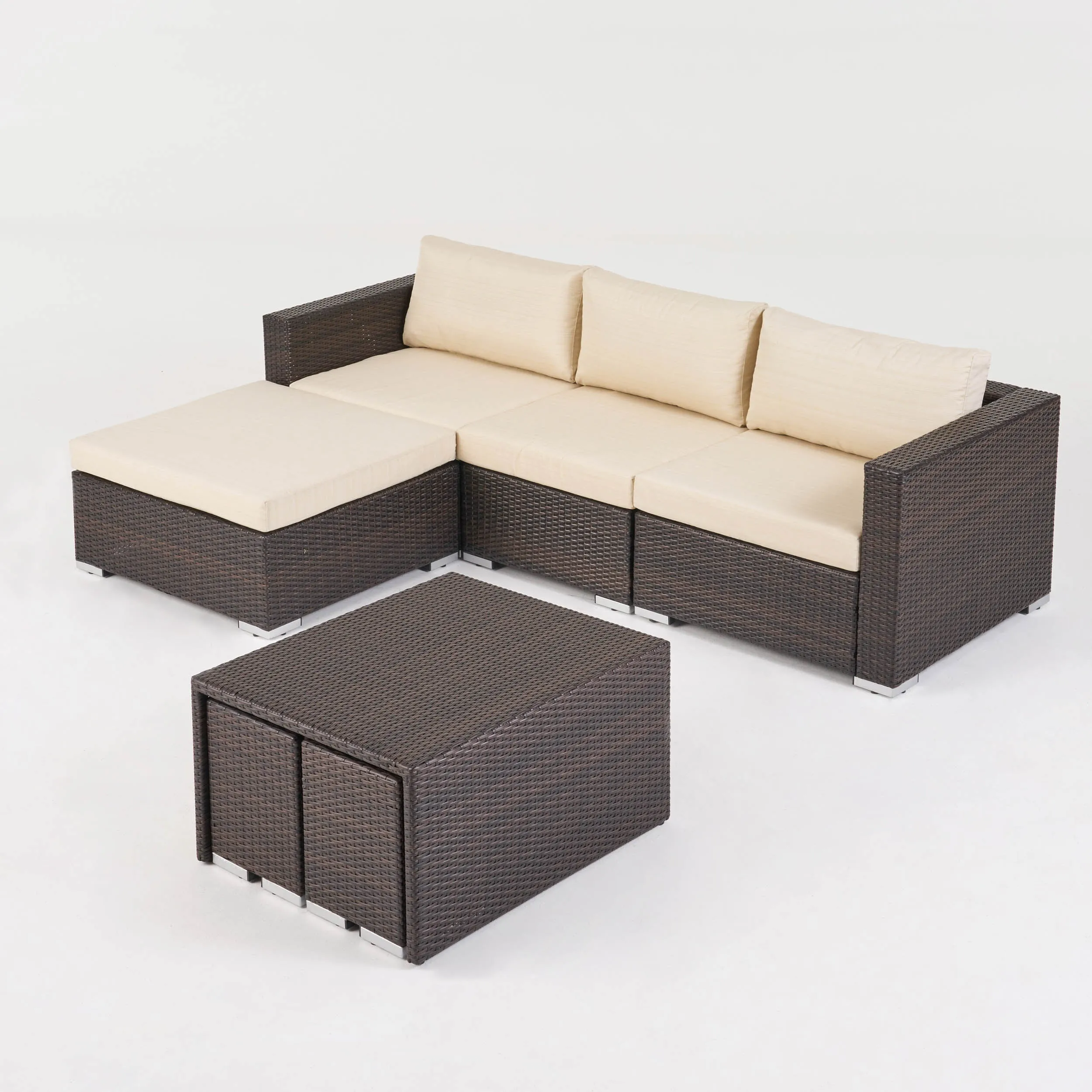 Outdoor 5 Seater L Shaped Wicker Sofa and Ottoman Set - NH759903