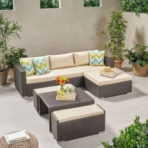 Outdoor 5 Seater L Shaped Wicker Sofa and Ottoman Set - NH759903 patio chairs, outdoor seating