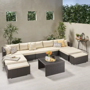 Outdoor 5 Seater U Shaped Wicker Sectional Sofa Set with Ottomans - NH569903 patio chairs, outdoor seating