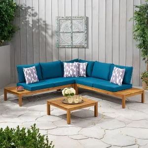 Outdoor 5 Seater V Shaped Acacia Wood Sectional Sofa Set with Cushions - NH623013 patio chairs, outdoor seating