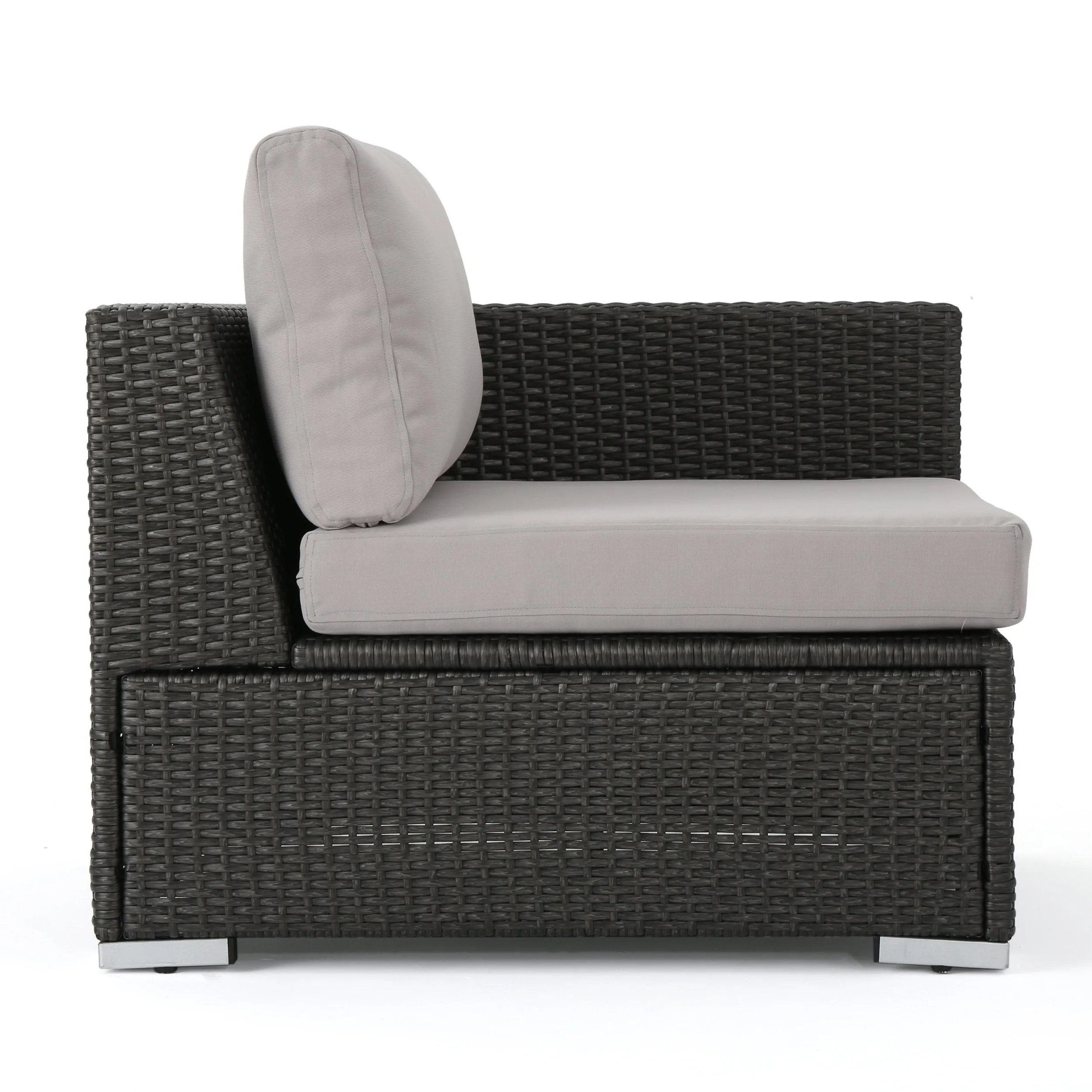 Outdoor 5 Seater V Shaped Wicker Storage Sectional Sofa Set with Ottomans - NH969903