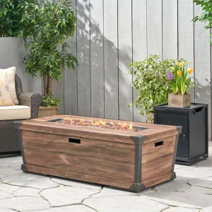 Outdoor 56" Rectangular Light Weight Concrete Fire Pit - 50,000 BTU, Brown - NH808703 patio chairs, outdoor seating