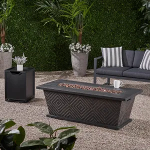 Outdoor 56" Rectangular Light Weight Concrete Fire Pit - 50000 Btu - NH038703 patio chairs, outdoor seating